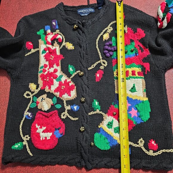 Vtg 90s Eagles Eye Christmas Sweater L Multi Hand Knit 3D Embellished Festive - Picture 8 of 11